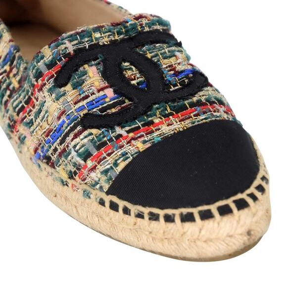 Chanel Espadrille 36 Tweed Canvas Leather Cap-toe Flats CC-0916N-0001 - Picture 8 of 11